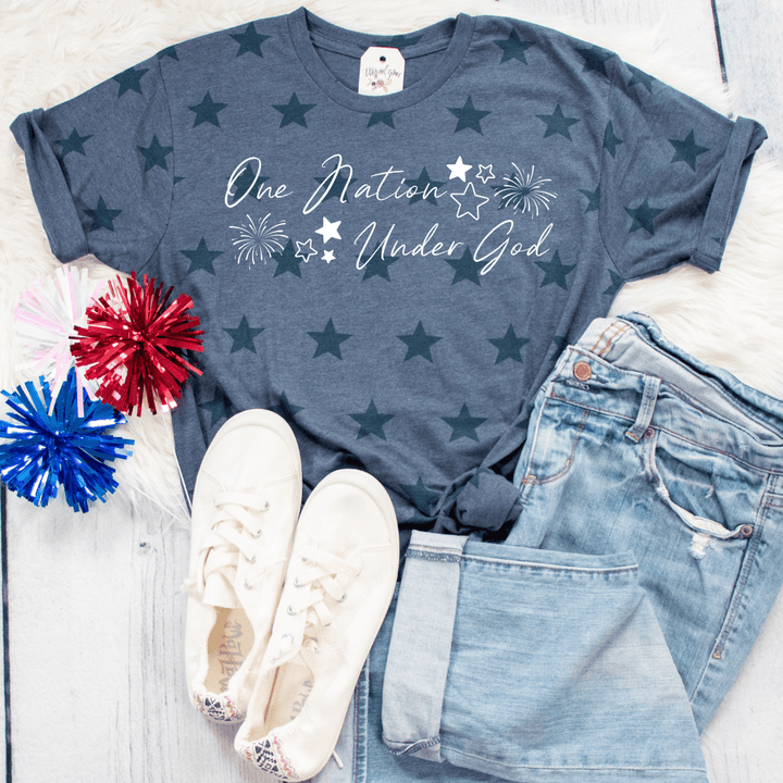 ellyandgrace 3929 Fireworks- One Nation Under God Unisex Star Tee