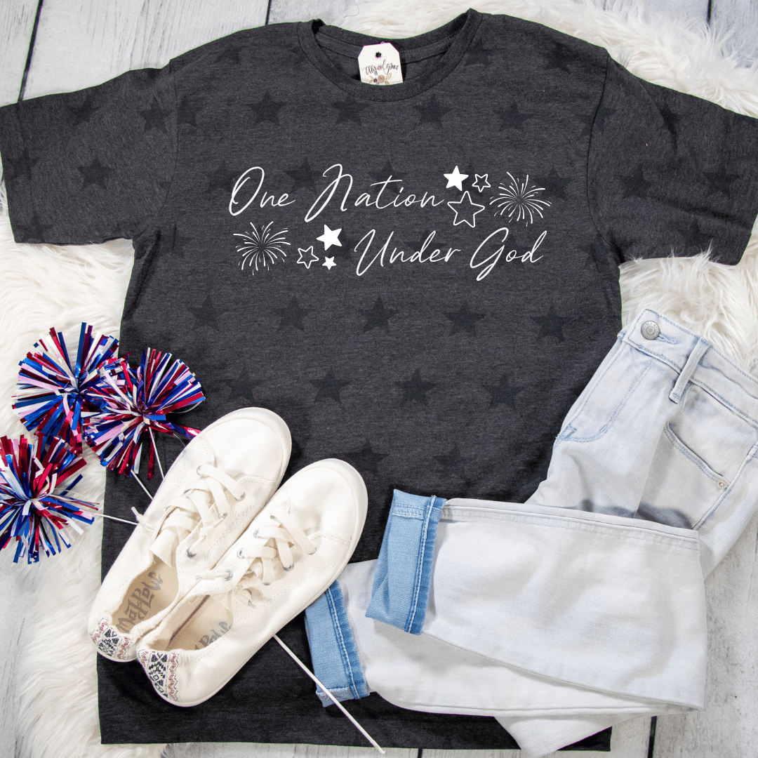 ellyandgrace 3929 Fireworks- One Nation Under God Unisex Star Tee