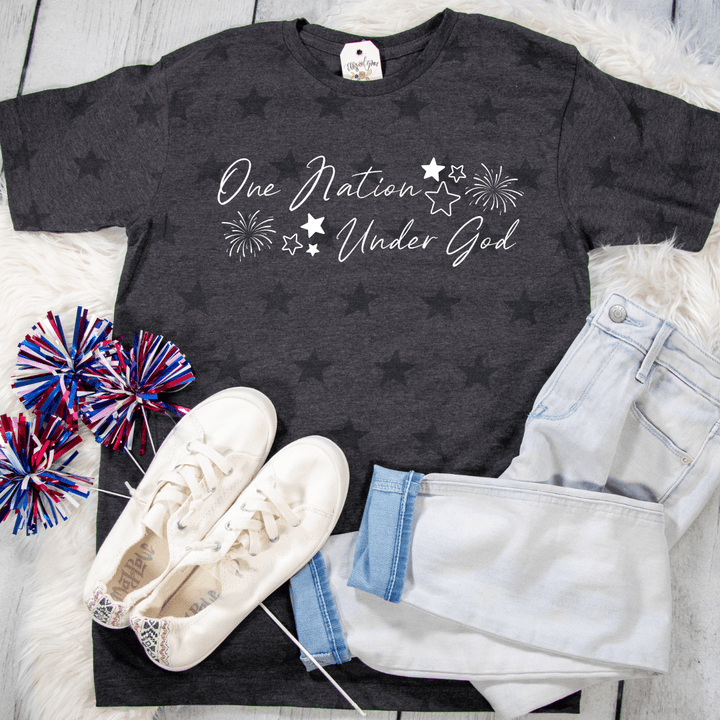 ellyandgrace 3929 Fireworks- One Nation Under God Unisex Star Tee
