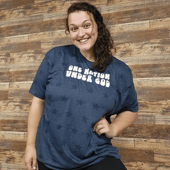 ellyandgrace 3929 One Nation Under God Retro Star Unisex Tee