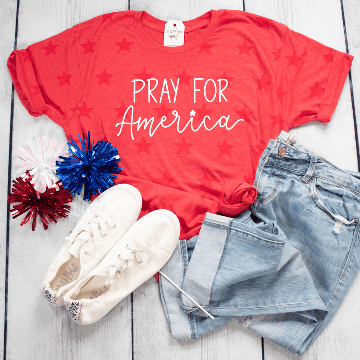 ellyandgrace 3929 Pray for America Star Unisex Tee