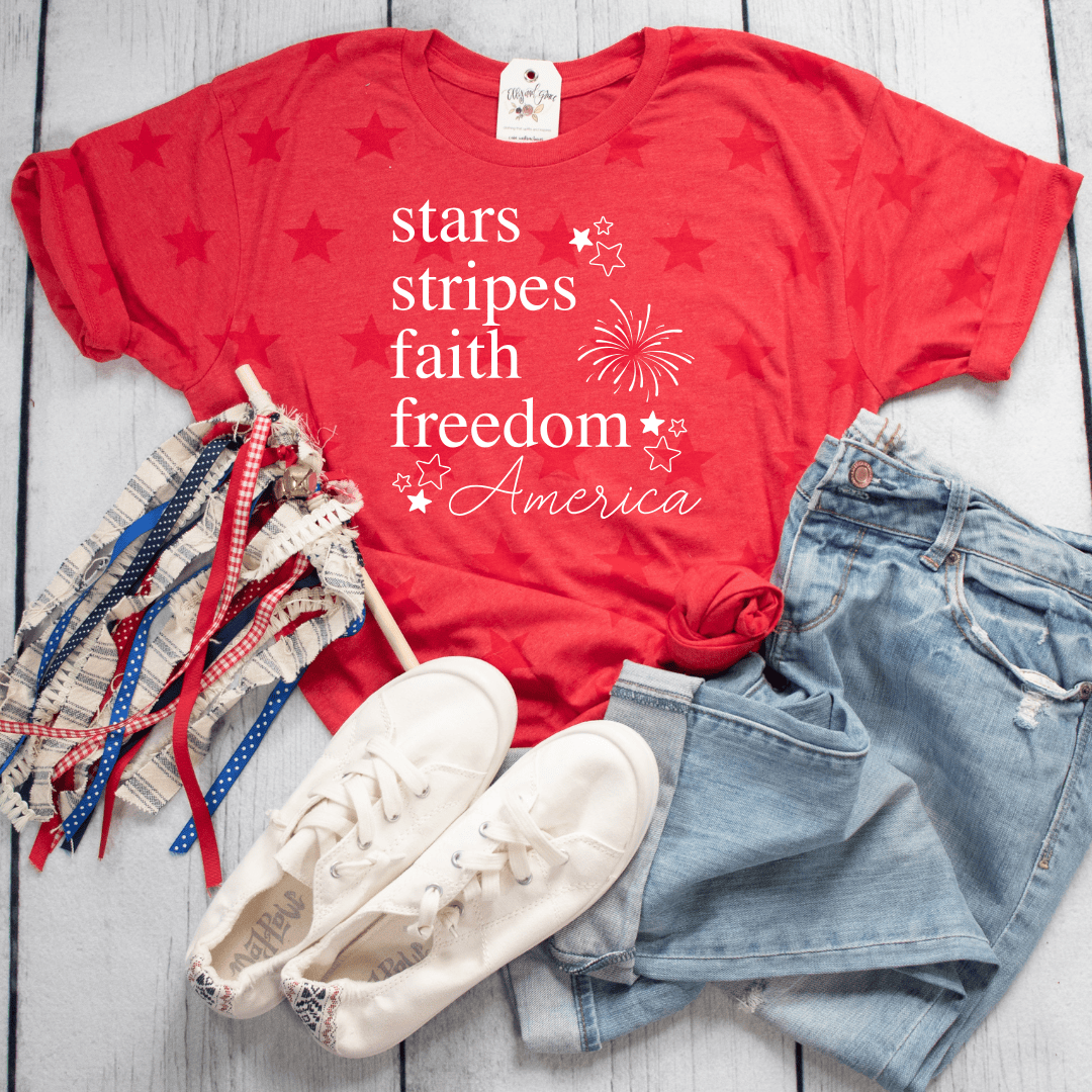 ellyandgrace 3929 Stars + Stripes Unisex Star Tee
