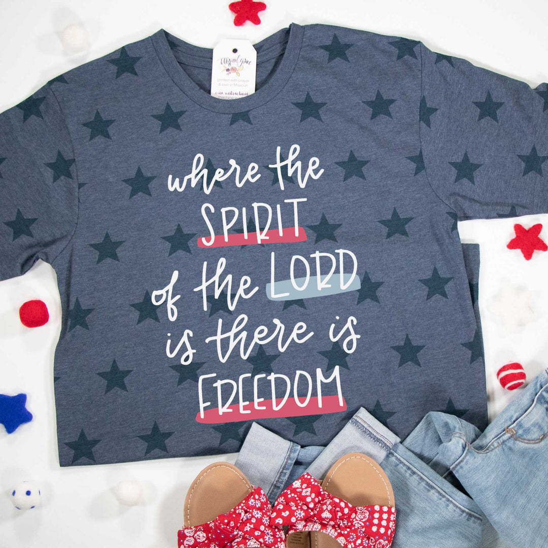 ellyandgrace 3929 Unisex Small / Denim Where the Spirit of the Lord is There is Freedom Multicolor Unisex Star Tee