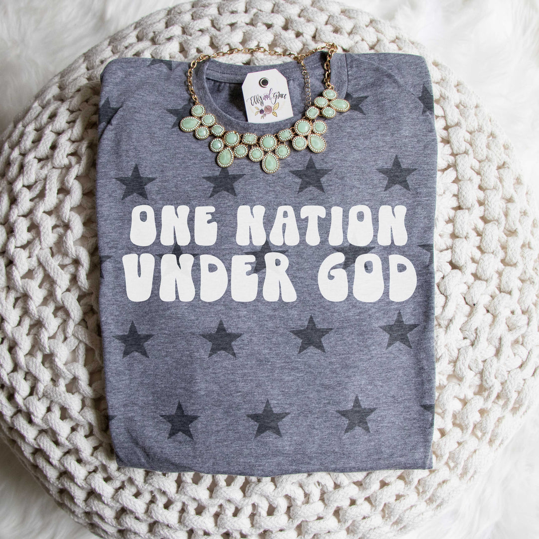 ellyandgrace 3929 Unisex Small / Granite One Nation Under God Retro Star Unisex Tee