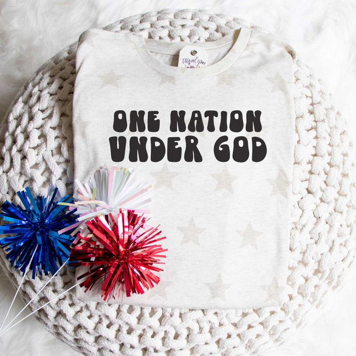 ellyandgrace 3929 Unisex Small / Heather Natural One Nation Under God Retro Star Unisex Tee