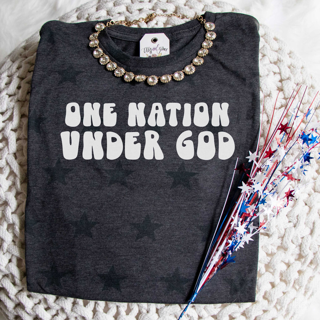 ellyandgrace 3929 Unisex Small / Smoke One Nation Under God Retro Star Unisex Tee