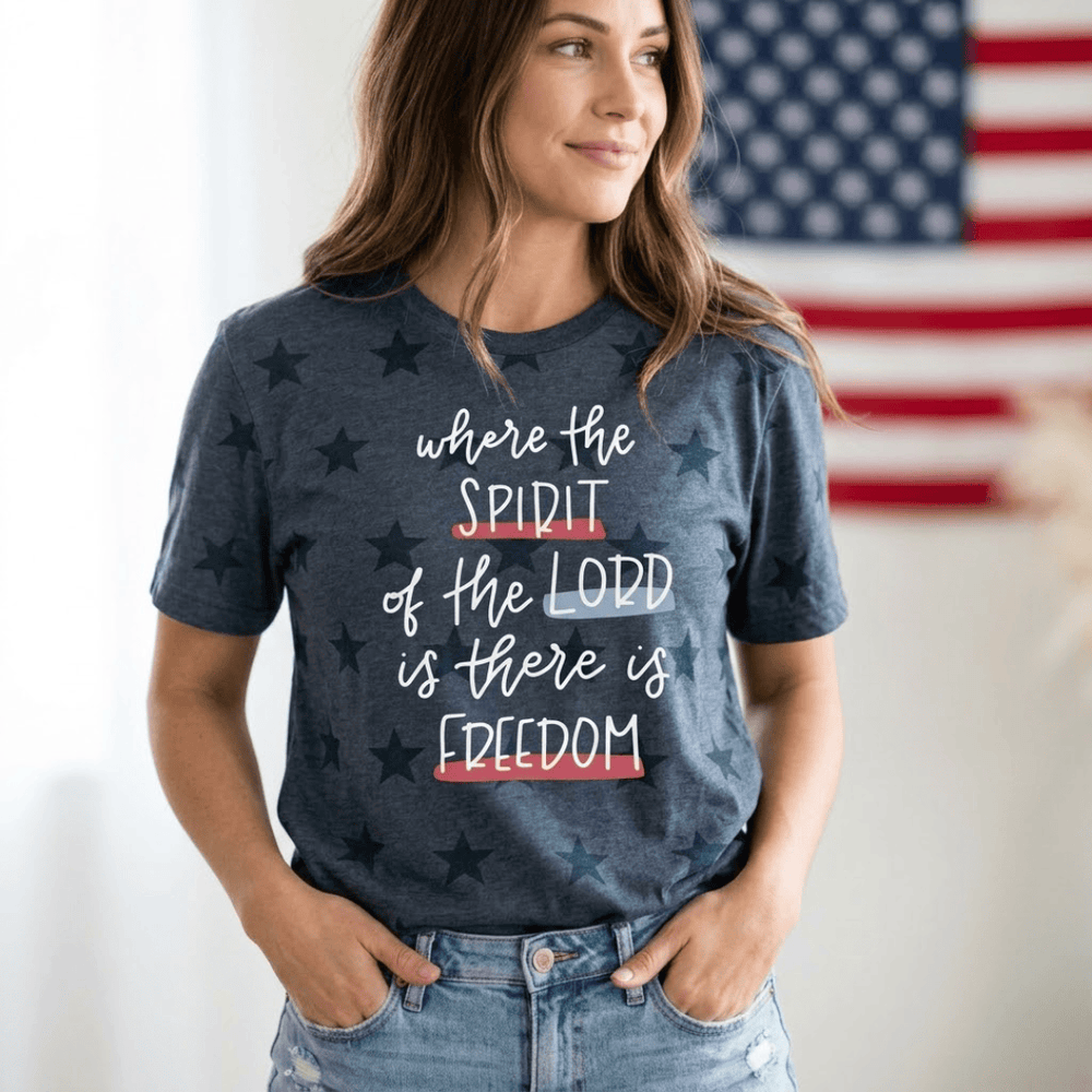 ellyandgrace 3929 Where the Spirit of the Lord is There is Freedom Multicolor Unisex Star Tee