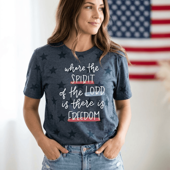 ellyandgrace 3929 Where the Spirit of the Lord is There is Freedom Multicolor Unisex Star Tee