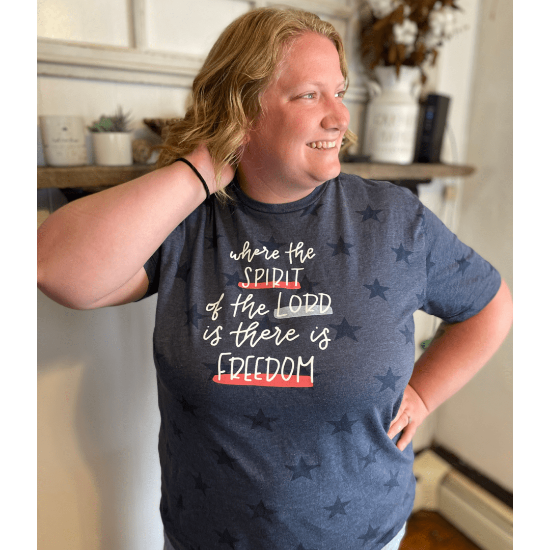 ellyandgrace 3929 Where the Spirit of the Lord is There is Freedom Multicolor Unisex Star Tee