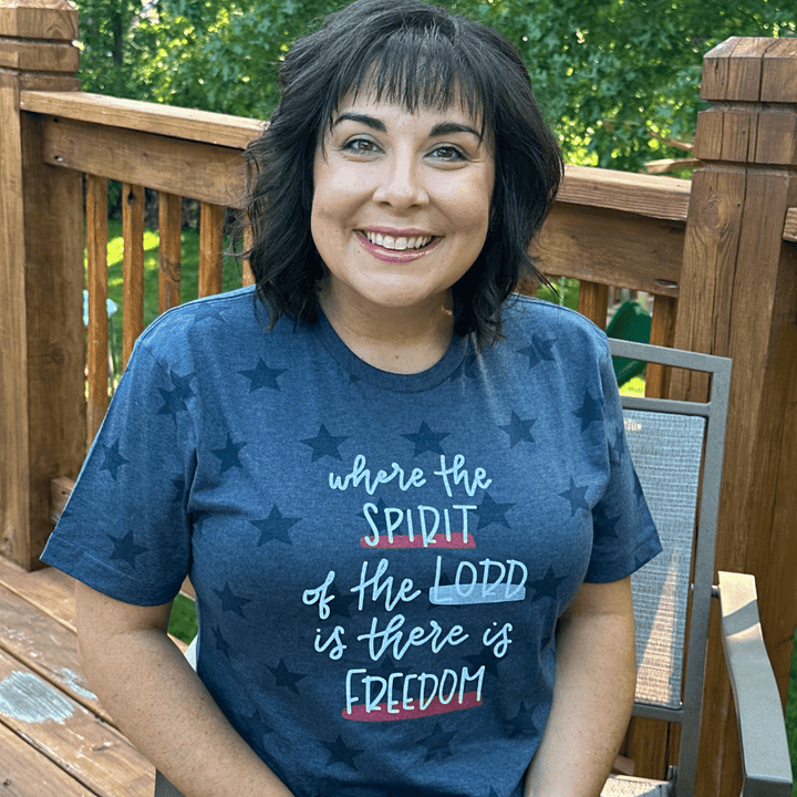 ellyandgrace 3929 Where the Spirit of the Lord is There is Freedom Multicolor Unisex Star Tee