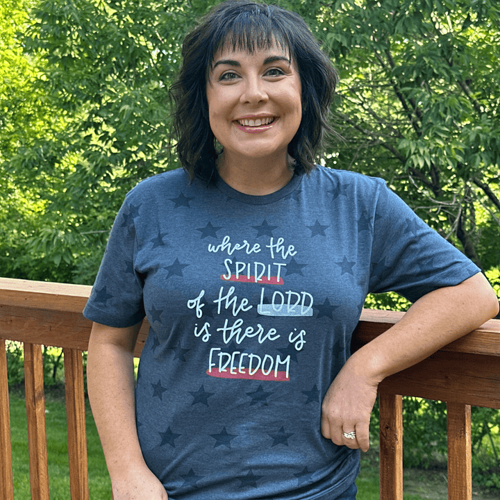 ellyandgrace 3929 Where the Spirit of the Lord is There is Freedom Multicolor Unisex Star Tee