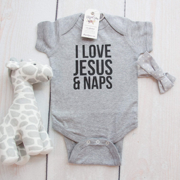 ellyandgrace 4400 I Love Jesus and Naps Infant Bodysuit