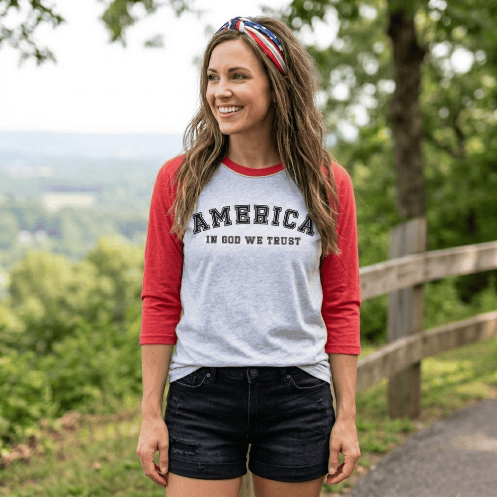 ellyandgrace 6051 America: In God We Trust Raglan