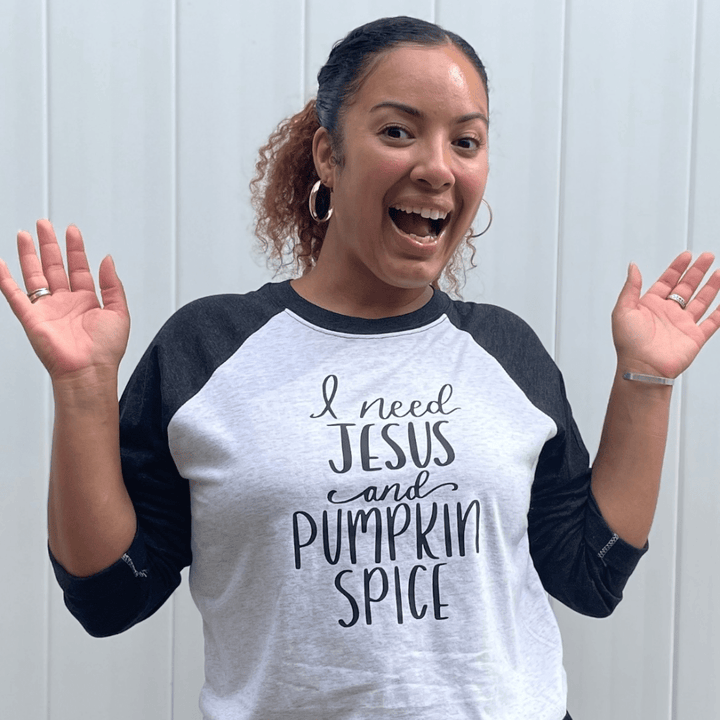 ellyandgrace 6051 I Need Jesus and Pumpkin Spice Raglan