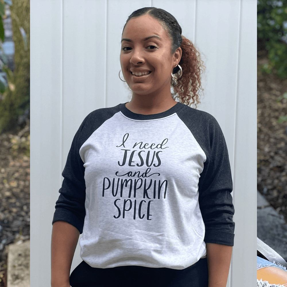 ellyandgrace 6051 I Need Jesus and Pumpkin Spice Raglan