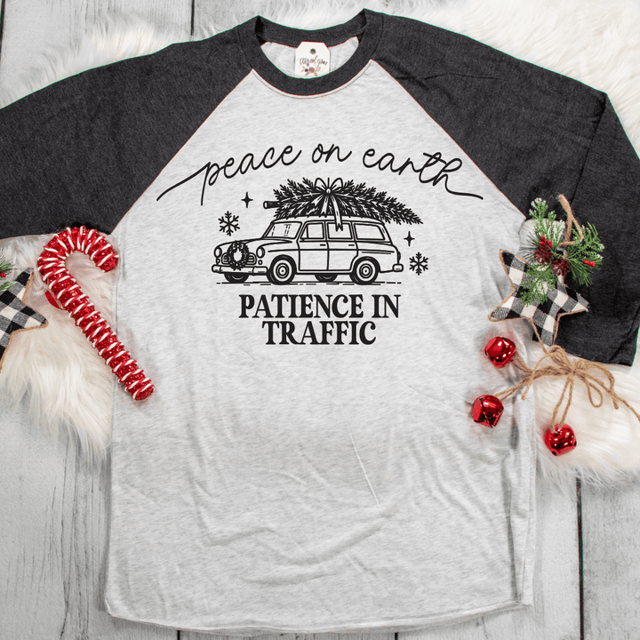 ellyandgrace 6051 Peace On Earth, Patience In Traffic Raglan