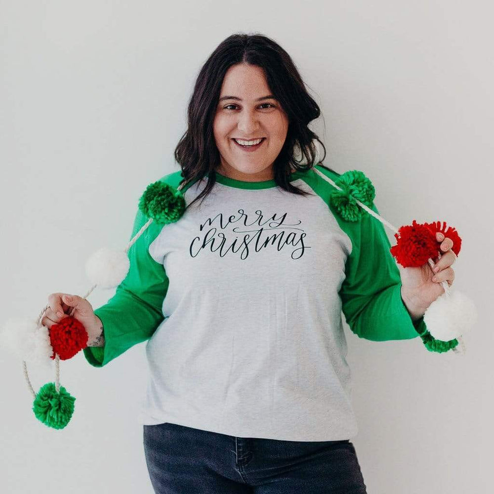 ellyandgrace 6051 Unisex XS / Envy/White Merry Christmas Raglan