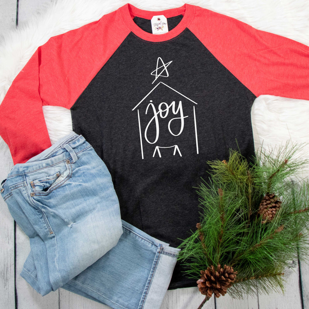 ellyandgrace 6051 Unisex XS / Red/Black Joy Nativity Raglan