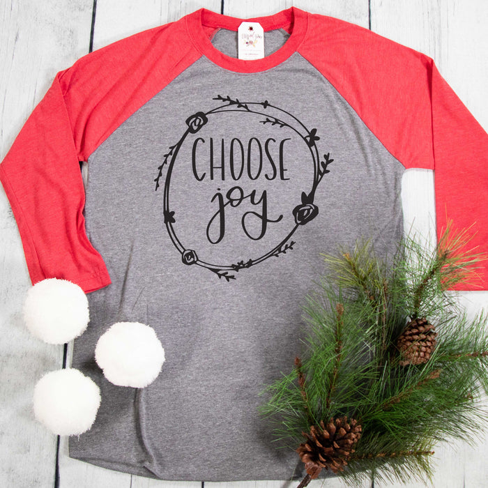 ellyandgrace 6051 Unisex XS / Red/Heather Choose Joy Raglan