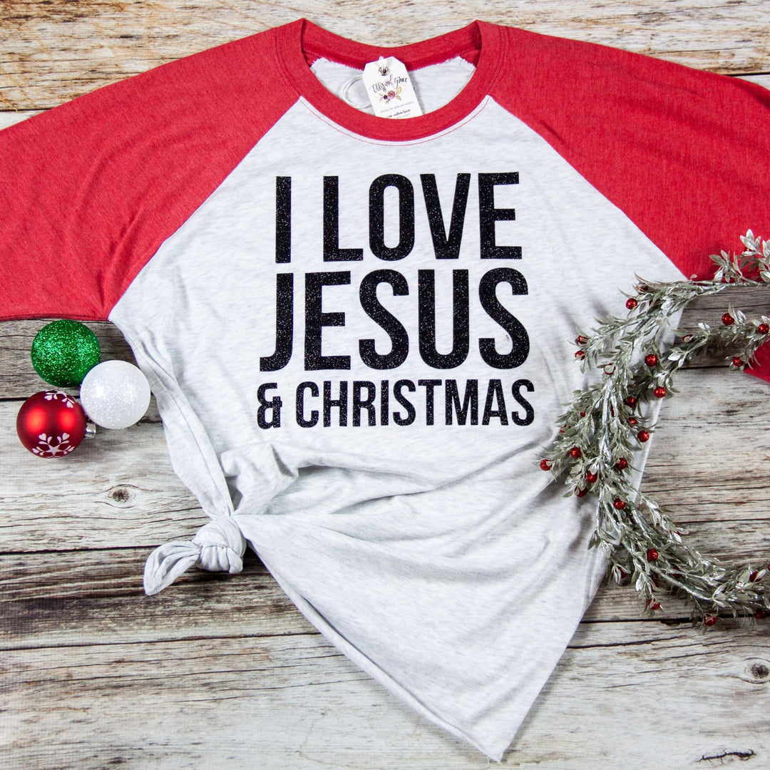 ellyandgrace 6051 Unisex XS / Red/White I Love Jesus & Christmas Raglan