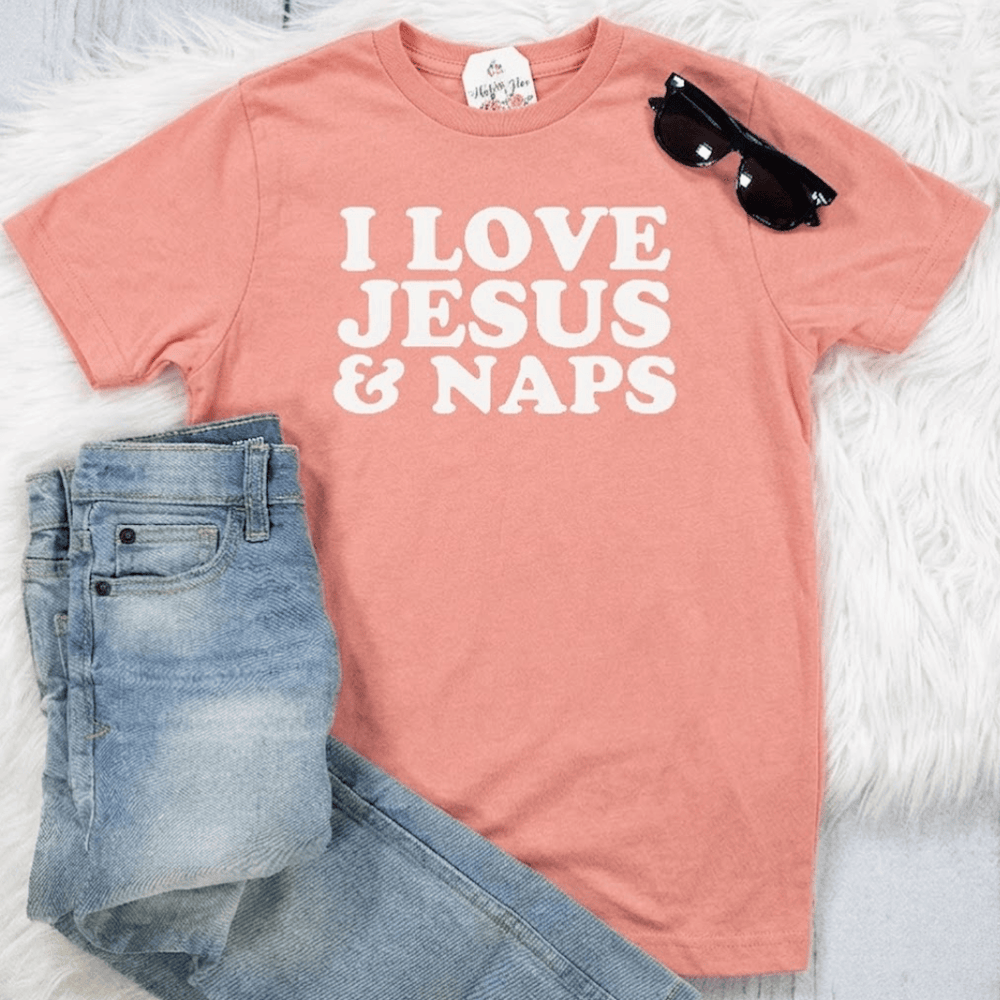 ellyandgrace 6101 I Love Jesus and Naps Retro Unisex Youth Shirt