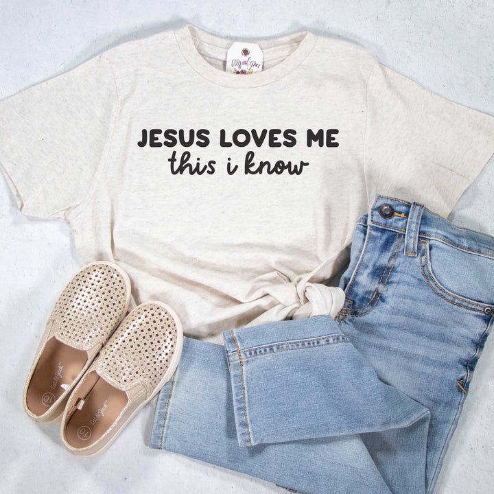 ellyandgrace 6101 Unisex Youth Large / Heather Natural Jesus Loves Me This I Know Unisex Youth Shirt