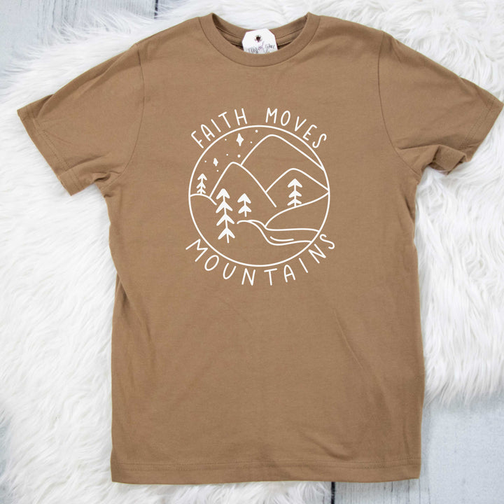 ellyandgrace 6101 Unisex Youth Small / Coyote Brown Faith Moves Mountains Unisex Youth Shirt