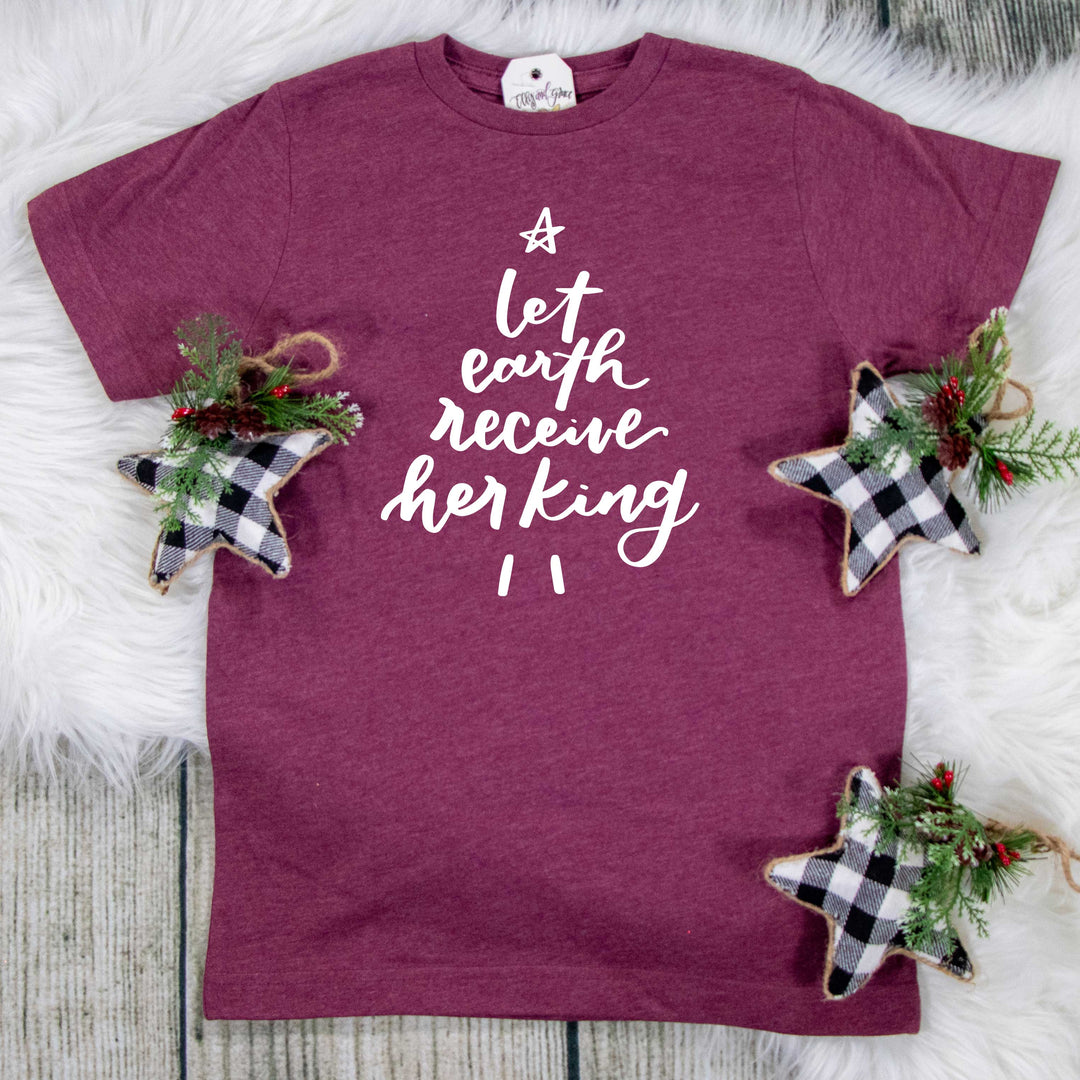 ellyandgrace 6101 Unisex Youth Small / Vintage Burgundy Let Earth Receive Her King Unisex Youth Shirt