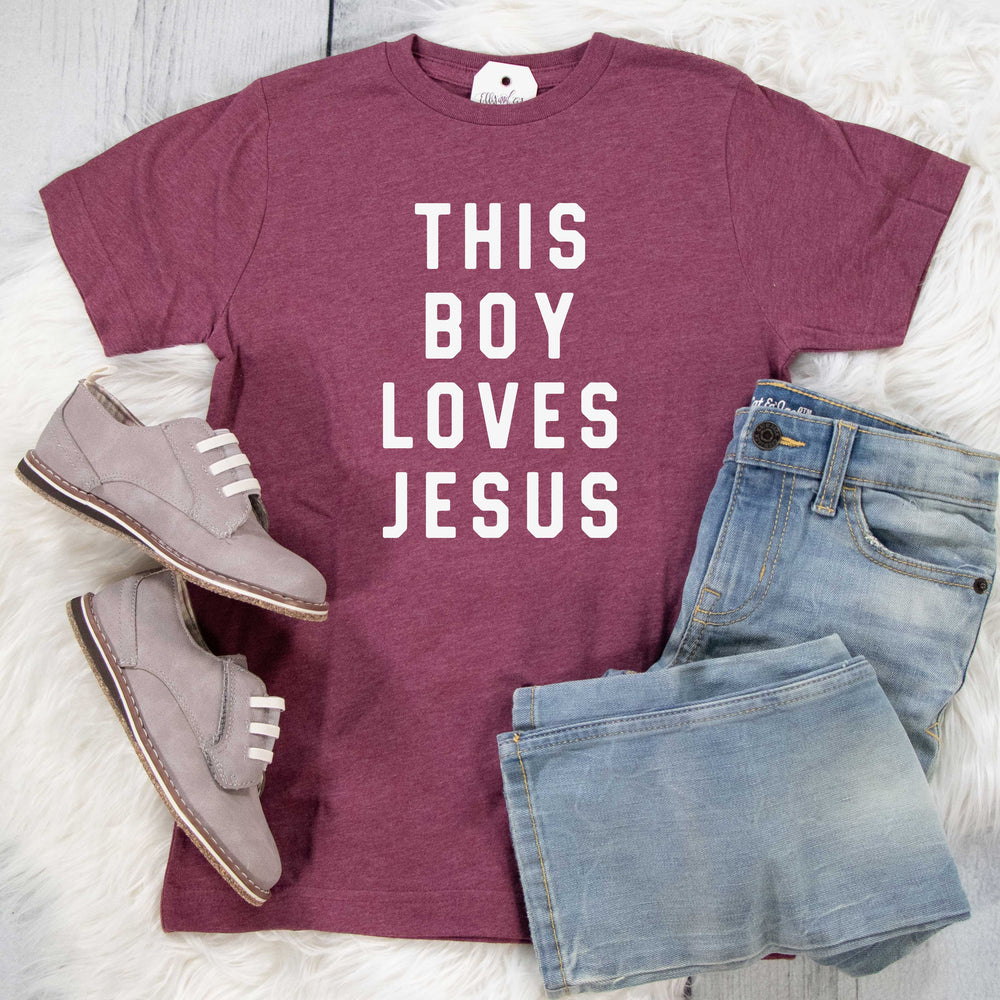 ellyandgrace 6101 Unisex Youth Small / Vintage Burgundy This Boy Loves Jesus Unisex Youth Shirt