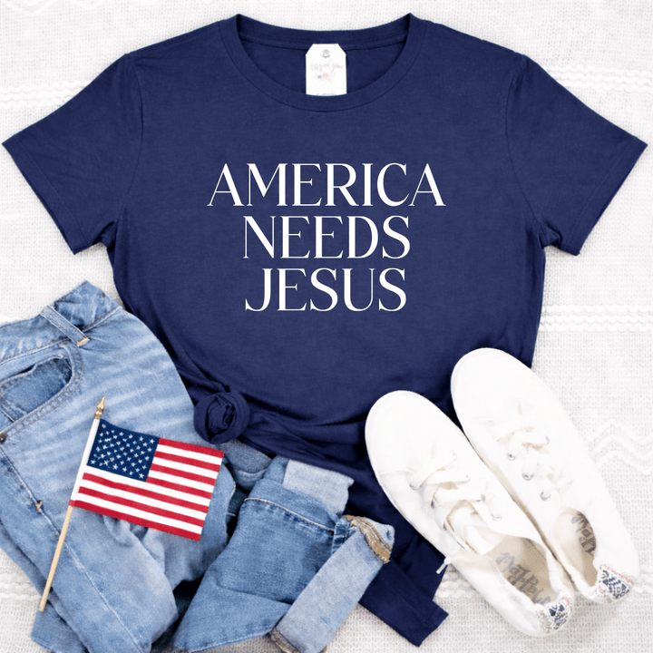 ellyandgrace 64000L America Needs Jesus Ladies Fit Short Sleeve Shirt