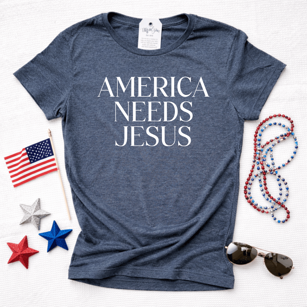 ellyandgrace 64000L America Needs Jesus Ladies Fit Short Sleeve Shirt
