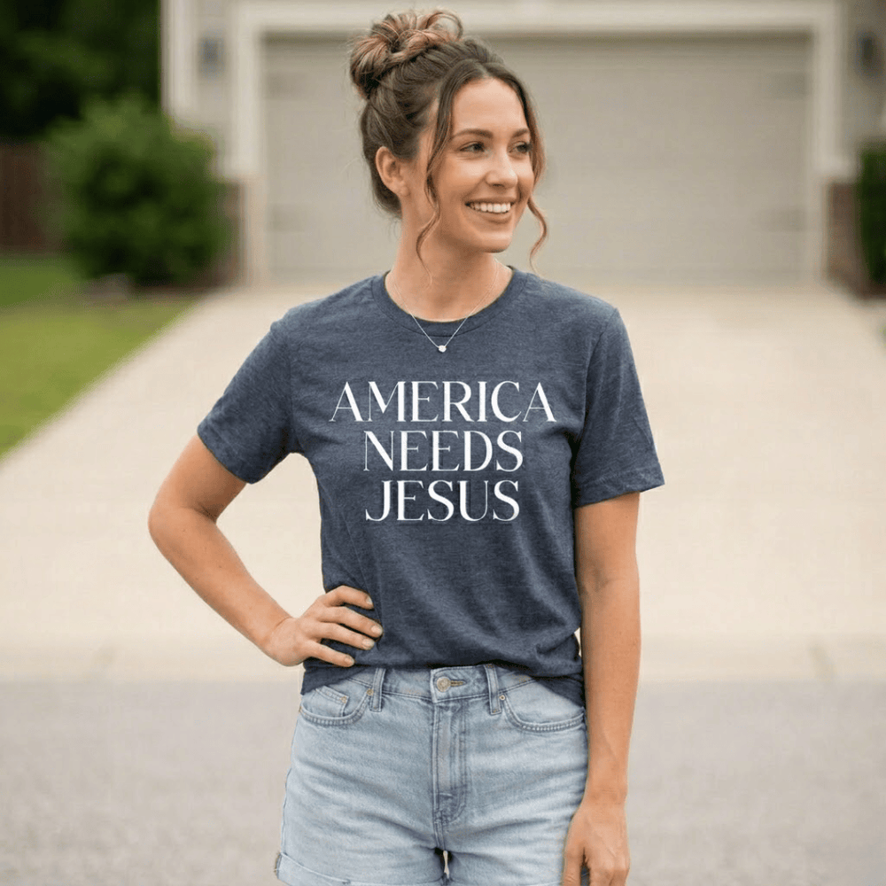ellyandgrace 64000L America Needs Jesus Ladies Fit Short Sleeve Shirt