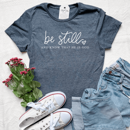 ellyandgrace 64000L Be Still and Know that He is God Ladies Fit Short Sleeve Women's Christian Shirt