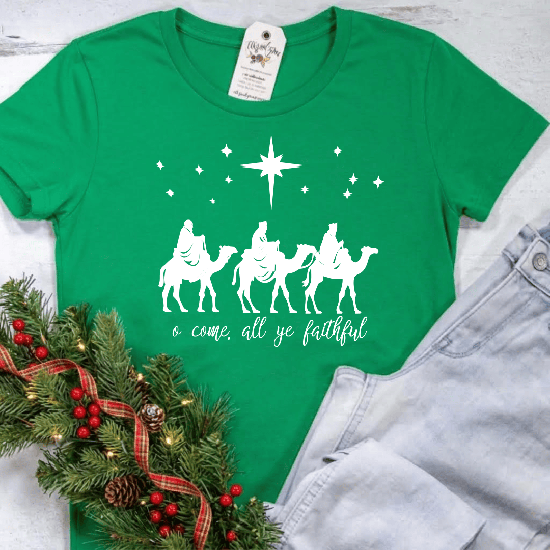 ellyandgrace 64000L O Come All Ye Faithful Ladies Fit Short Sleeve Shirt