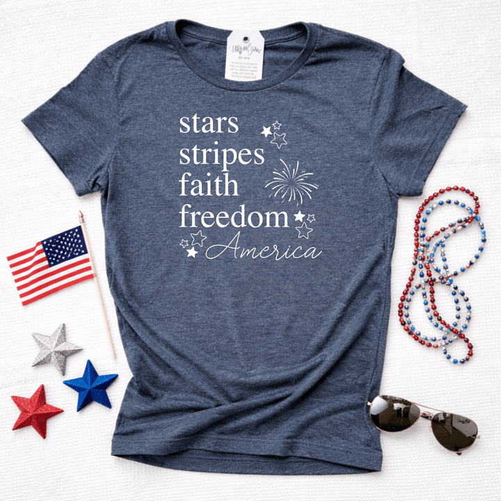 ellyandgrace 64000L Stars + Stripes Ladies Fit Short Sleeve Shirt