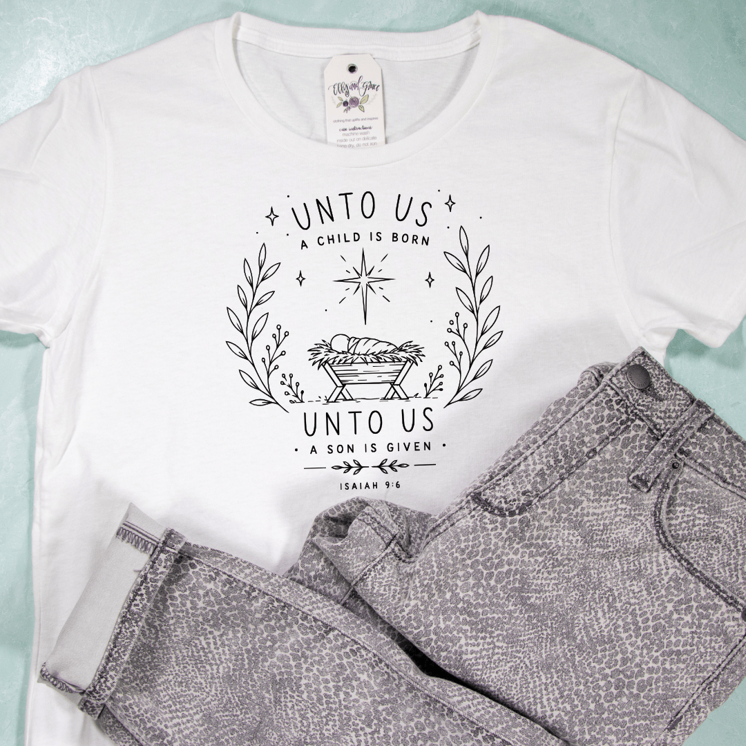 ellyandgrace 64000L Unto Us Ladies Fit Short Sleeve Shirt