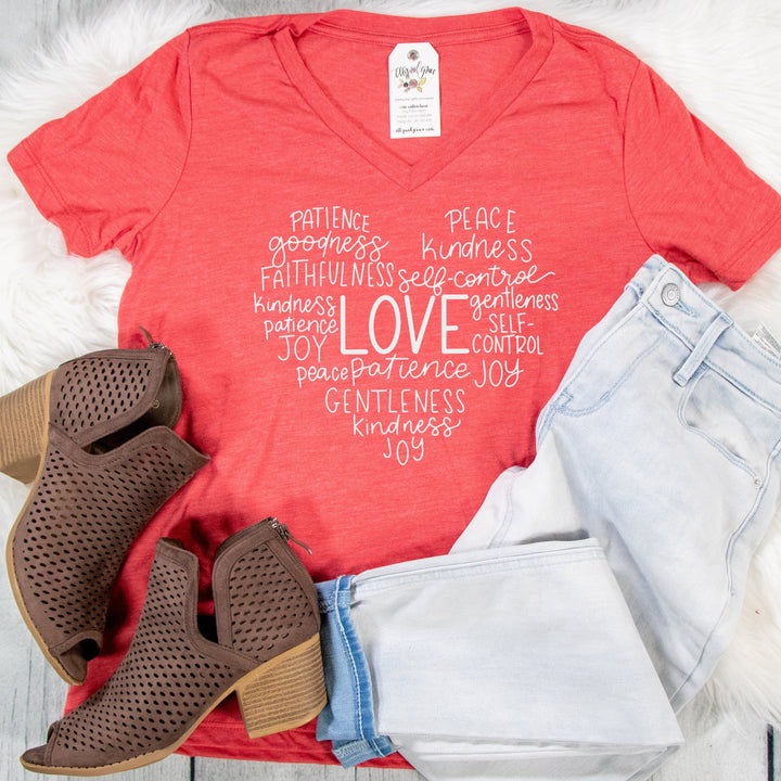 ellyandgrace 6405 Fruit of the Spirit Heart Relaxed Ladies Vneck