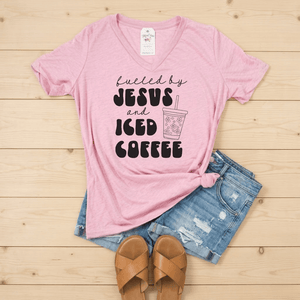 Fueled By Jesus And Coffee Short Sleeve V-neck
