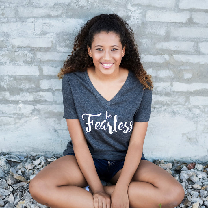 ellyandgrace 6405 Ladies Small / Dark Grey Heather RETIRED Be Fearless Relaxed Ladies Vneck
