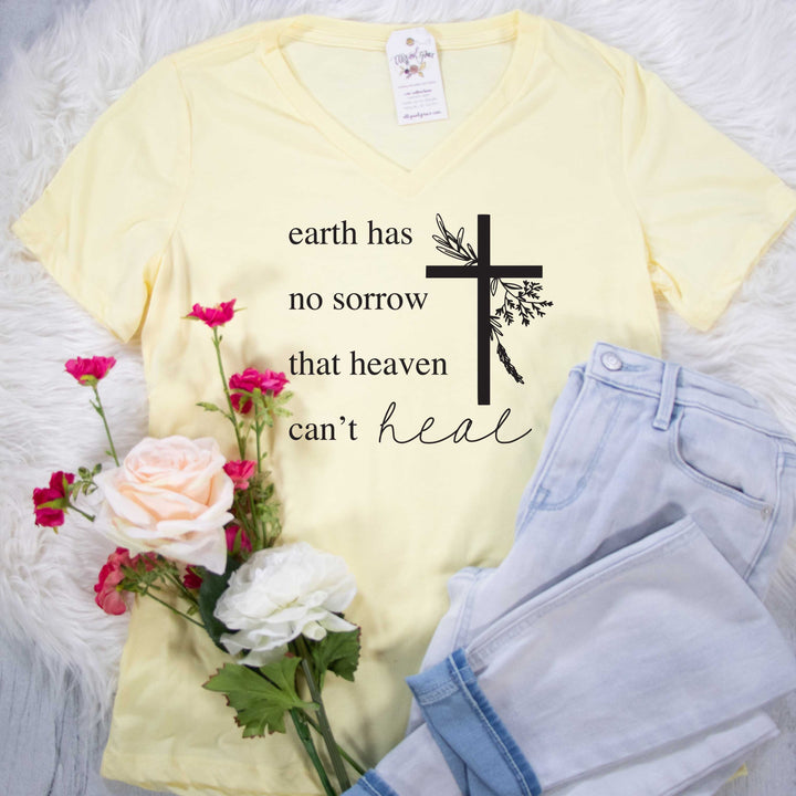 ellyandgrace 6405 Ladies Small / Pale Yellow Triblend Earth has no Sorrow that Heaven Can’t Heal Relaxed Ladies V-Neck