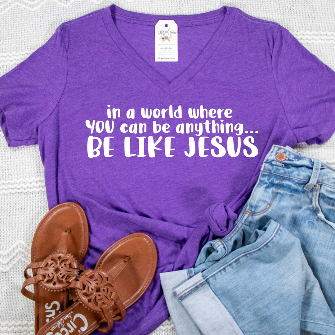 ellyandgrace 6405 Ladies Small / Purple Triblend Be Like Jesus Relaxed Ladies Vneck