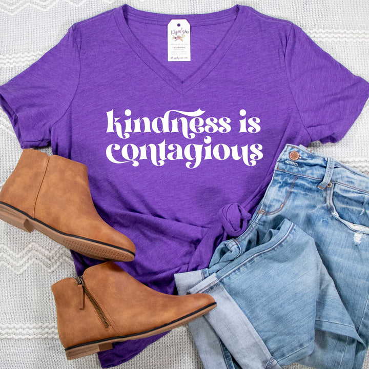 ellyandgrace 6405 Ladies Small / Purple Triblend Kindness is Contagious Relaxed Ladies Vneck