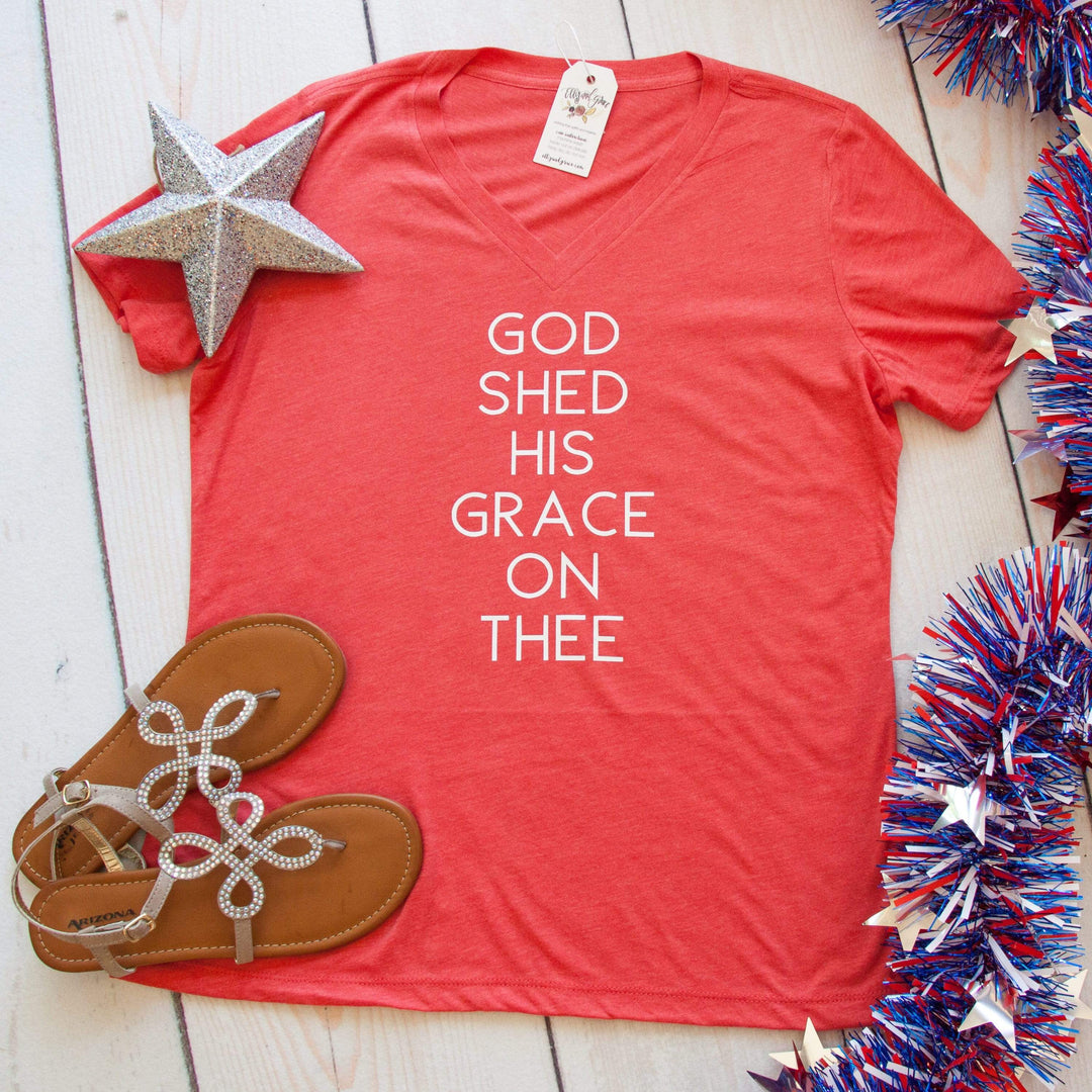 ellyandgrace 6405 Ladies Small / Red Triblend God Shed His Grace on Thee Relaxed Ladies Vneck