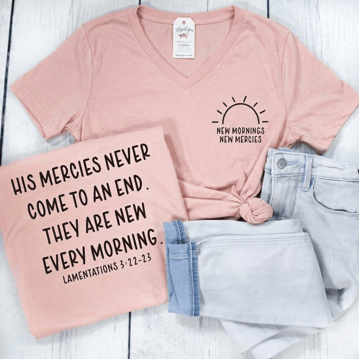 ellyandgrace 6405 New Morning New Mercies Ladies V-Neck
