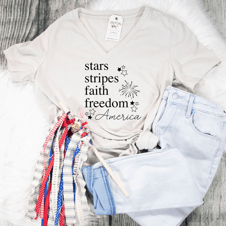 ellyandgrace 6405 Stars + Stripes Ladies V-Neck