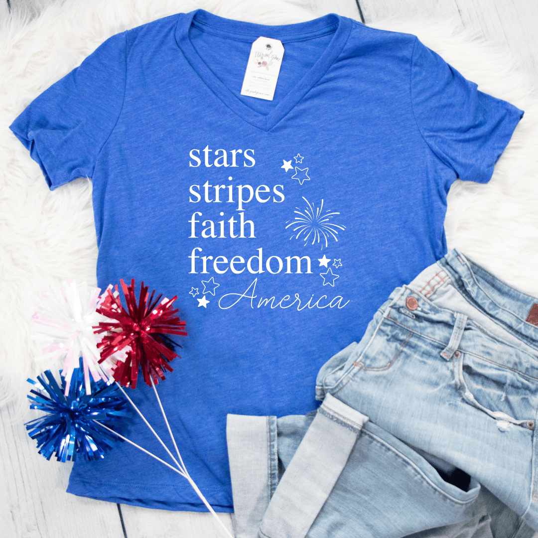 ellyandgrace 6405 Stars + Stripes Ladies V-Neck