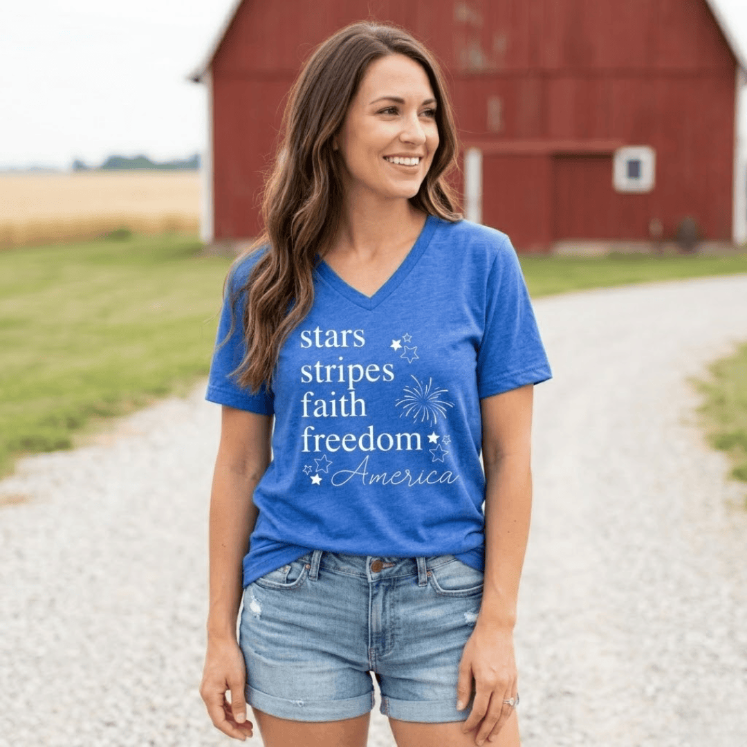 ellyandgrace 6405 Stars + Stripes Ladies V-Neck