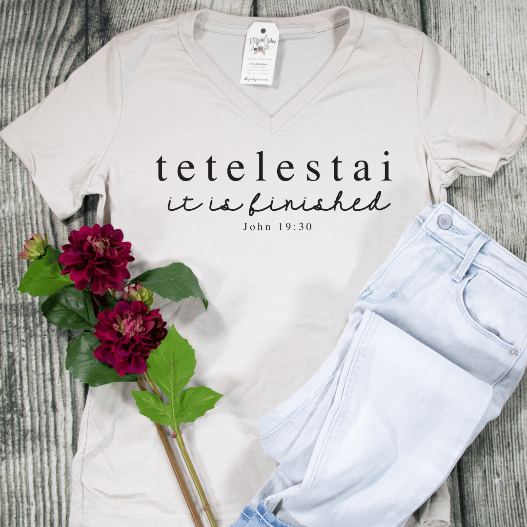 ellyandgrace 6405 Tetelestai Short Sleeve V-neck