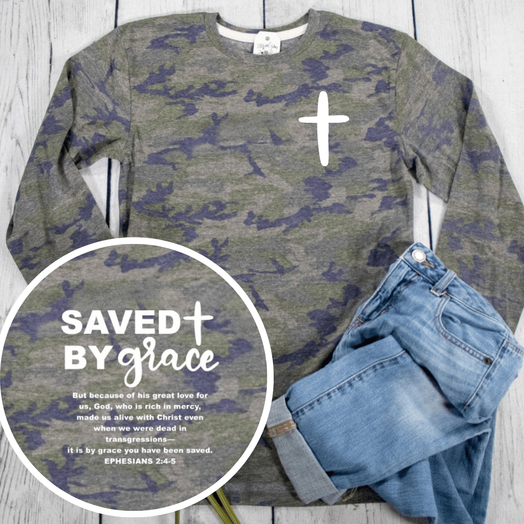ellyandgrace 6918LS Saved By Grace Camo Crew Longsleeve