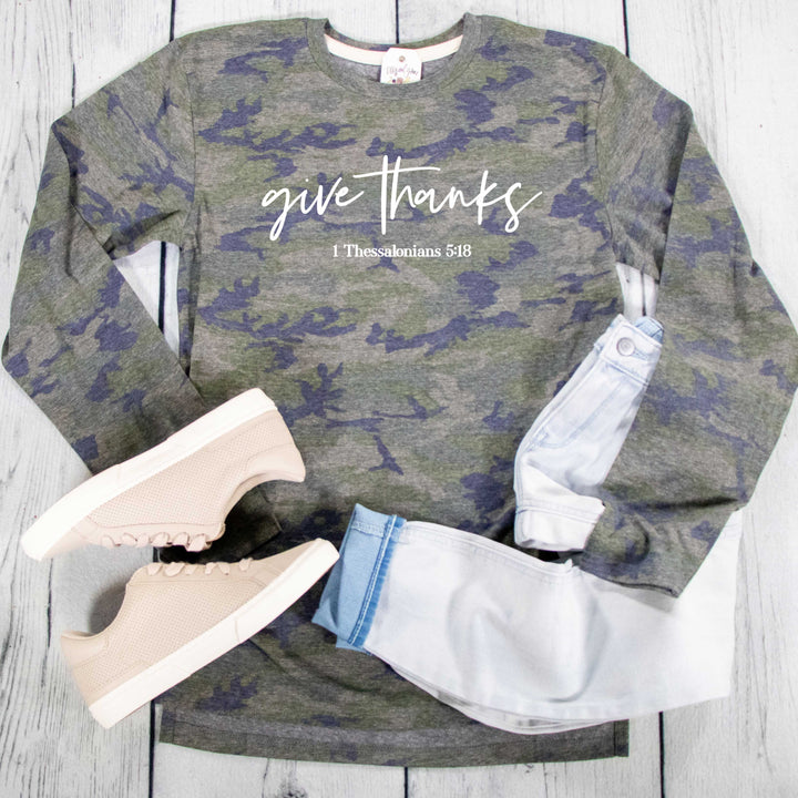 ellyandgrace 6918LS Unisex Small / Vintage Camo LS Give Thanks Camo Crew Longsleeve